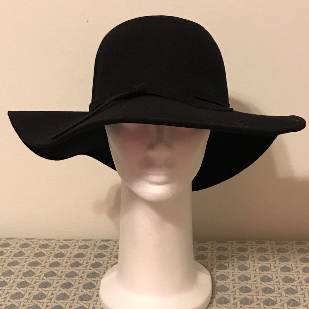 Black Suede Wide Brim Cloche Hat